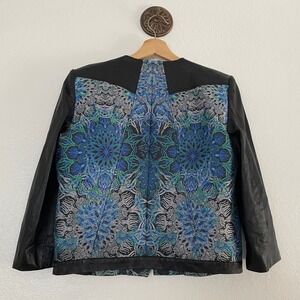 Helmut Lang for Intermix Lamb Leather Jacket Size 2 Print Pattern Blue Green